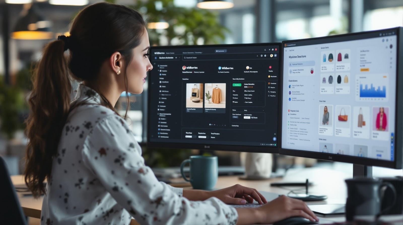 SEO-специалист анализирует структуру каталога и продвижение товарного маркетплейса