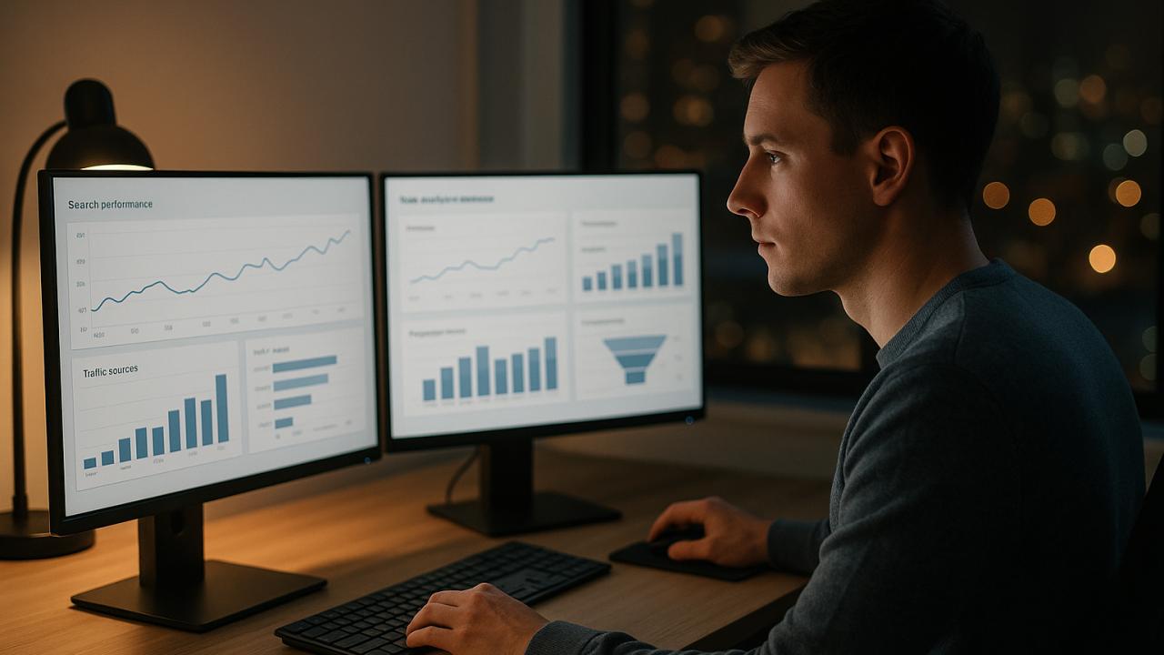 SEO-менеджер анализирует показатели сайта и координирует поисковое продвижение